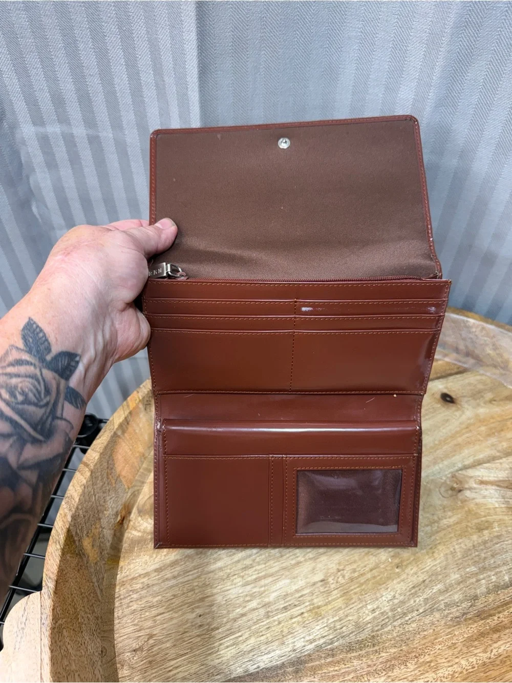Brown Organizer Wallet Lauren Ralph Lauren Glossy Checkbook Clutch